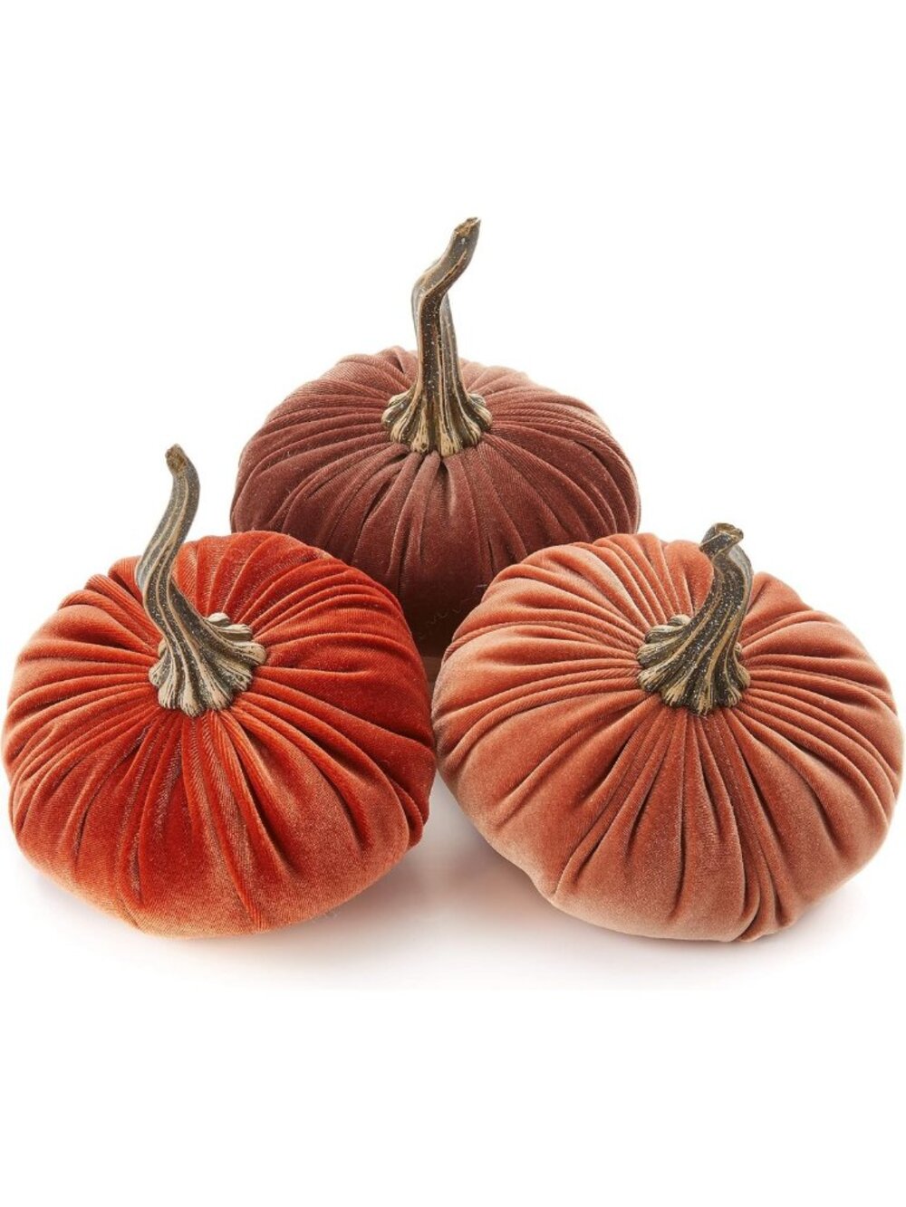Set of 3 Velvet Pumpkins - 6.25 Inch Harvest Decor in Bronze & Rust Colors